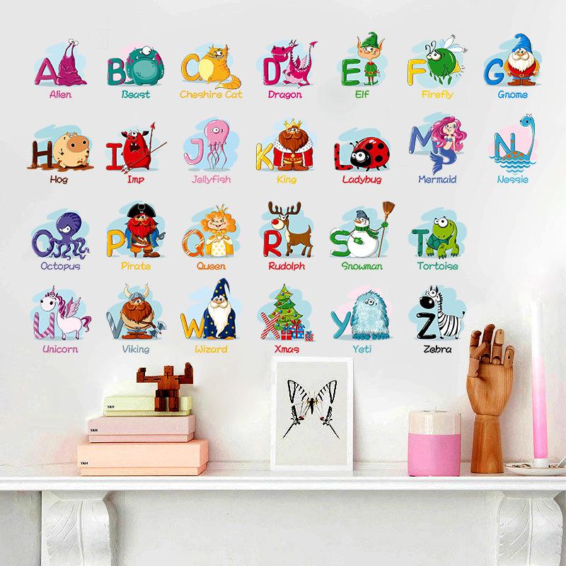 Decal bảng chữ cái phối tiếng anh mới decal trang trí