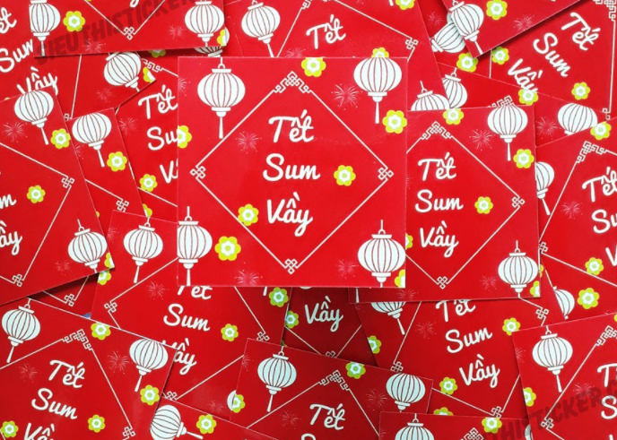 Nhãn dán sticker tết/ sticker trang trí tết - 10 tem vuông 4.5*4.5cm