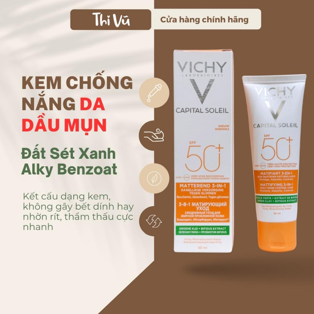 Kem chống nắng Vichy Capital Soleil Matifiant 3in1, kem chống nắng dành cho da dầu mụn - Thi Vũ