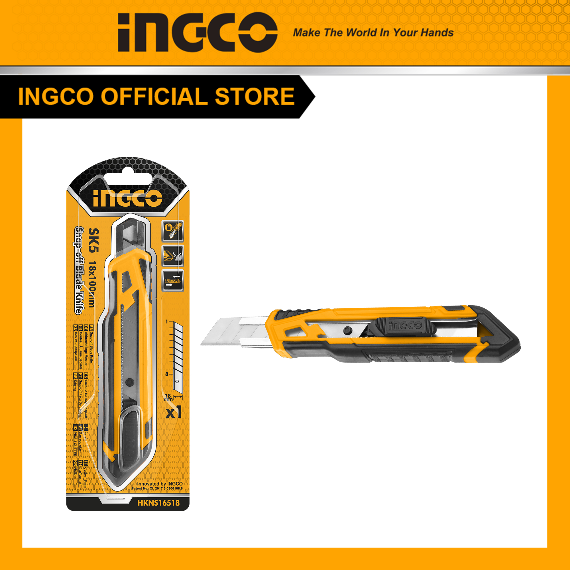 Dao rọc giấy lưỡi 18x100mm ingco hkns16518