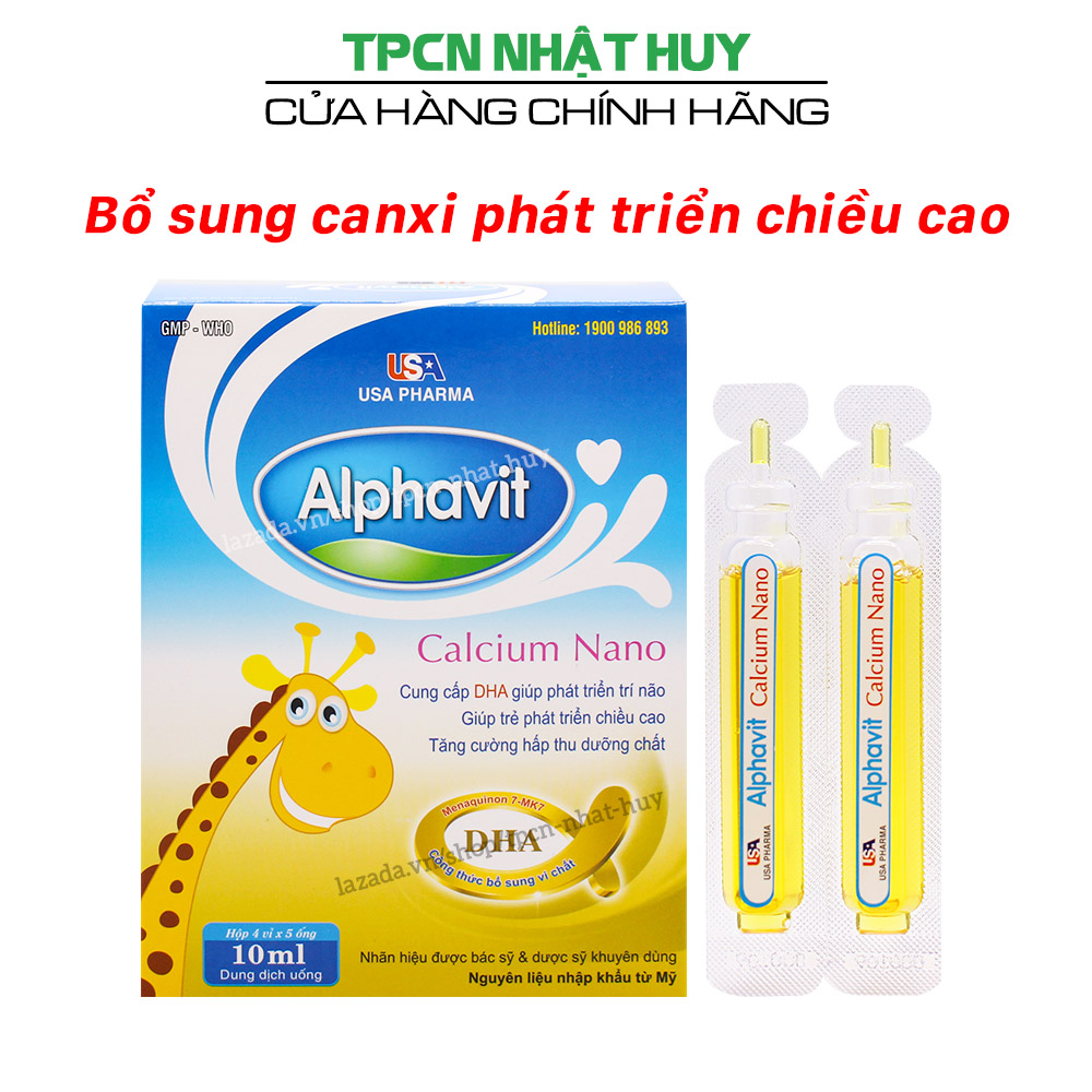 Siro Alphavit Calcium Nano bổ sung canxi, vitamin D3 giúp xương răng chắc khỏe, phát triển chiều cao - Hộp 20 ống