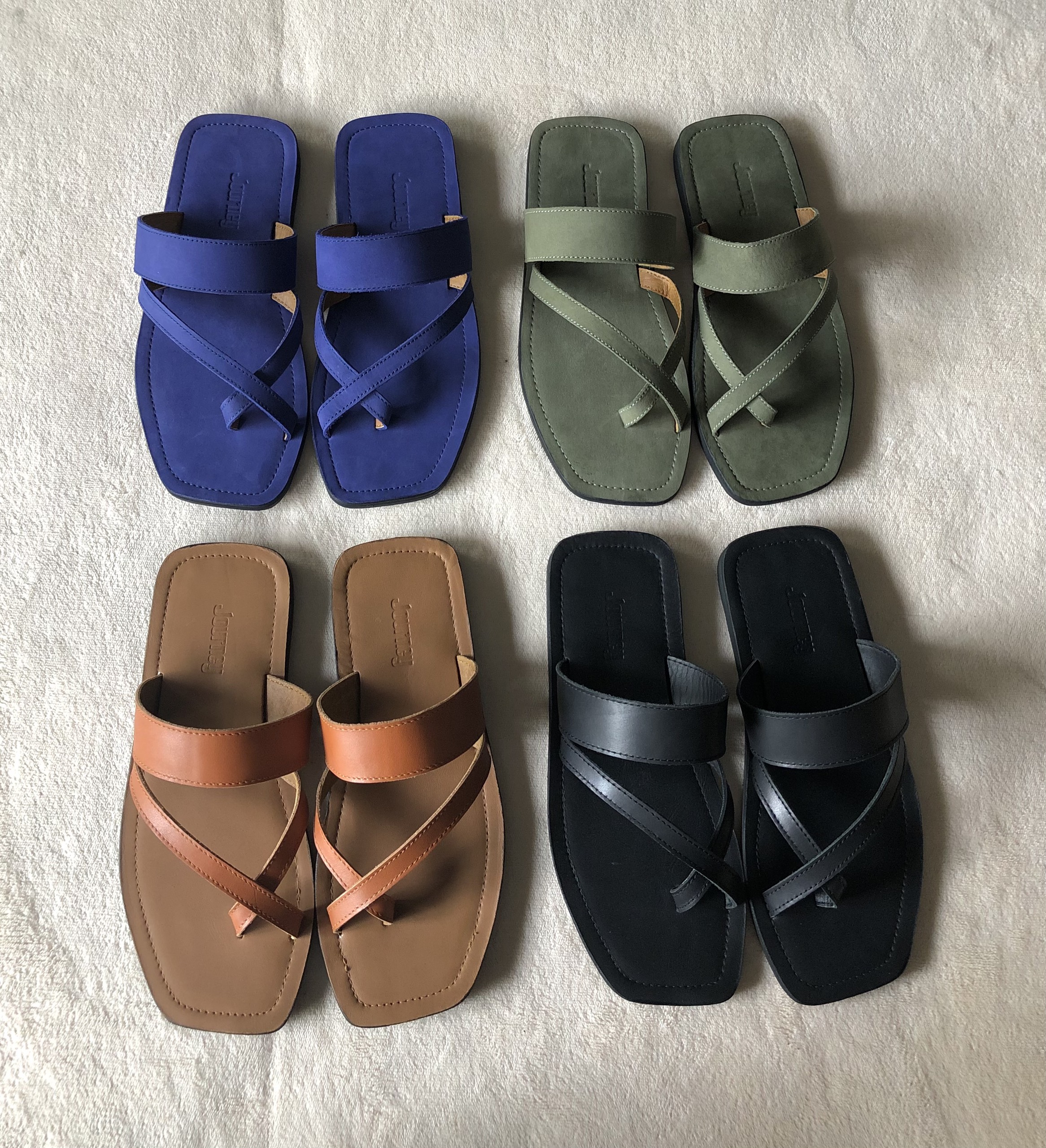 Dép Xỏ Ngón Nam Nữ JOURNEY Màu Xanh Navy-Xanh Mint Chất Liệu Da Cao Cấp