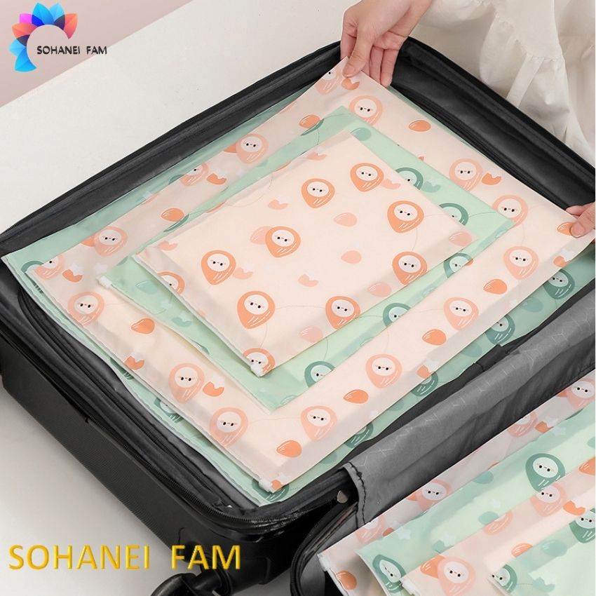 Combo 2 túi zip lụa mờ có khoá kéo đựng đồ có hình dễ thương- sohanei fam -túi ziplock lưu trữ quần áo, hành lý không thấm nước
