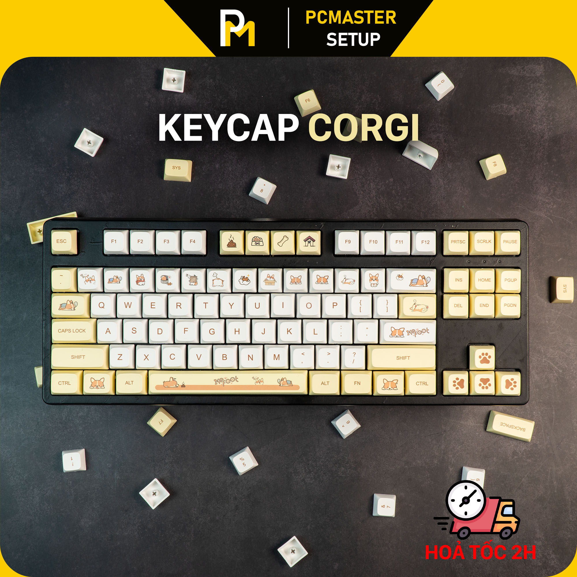 Keycap pbt Corgi Shiba nhựa PBT dày 1.5mm chiều cao xda 9.5mm Fullbox nhiều nút ICON