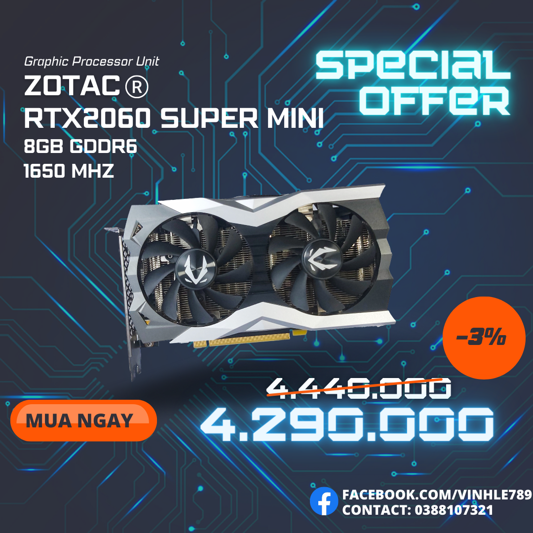Card màn hình zotac rtx 2060 super mini