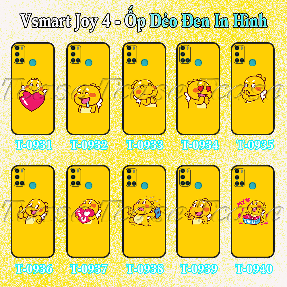 Ốp lưng Vsmart Joy 4 - Ốp dẻo đen in hình Khủng Long Cute