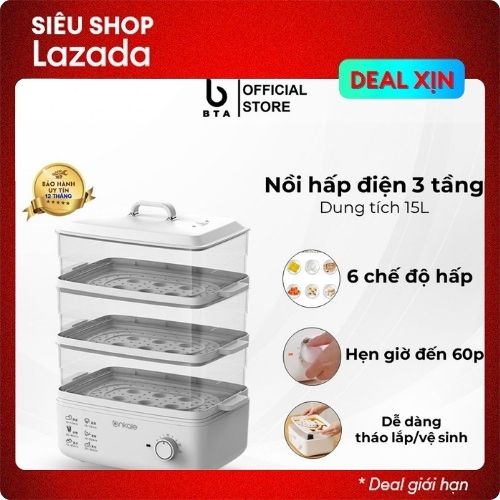 Nồi hấp điện 2-3 tầng cao cấp, dung tích lớn 15 lít, các tầng tháo rời được dễ sử dụng, hẹn giờ thích hợp cho gia đình
