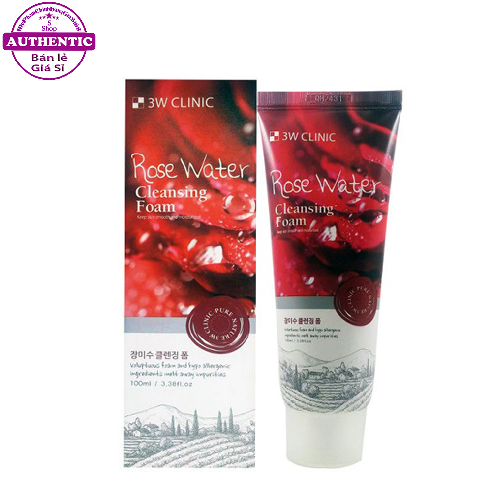 Sữa Rửa Mặt 3W CLINIC ROSE WATER Chiết Xuất Hoa Hồng HÀN QUỐC