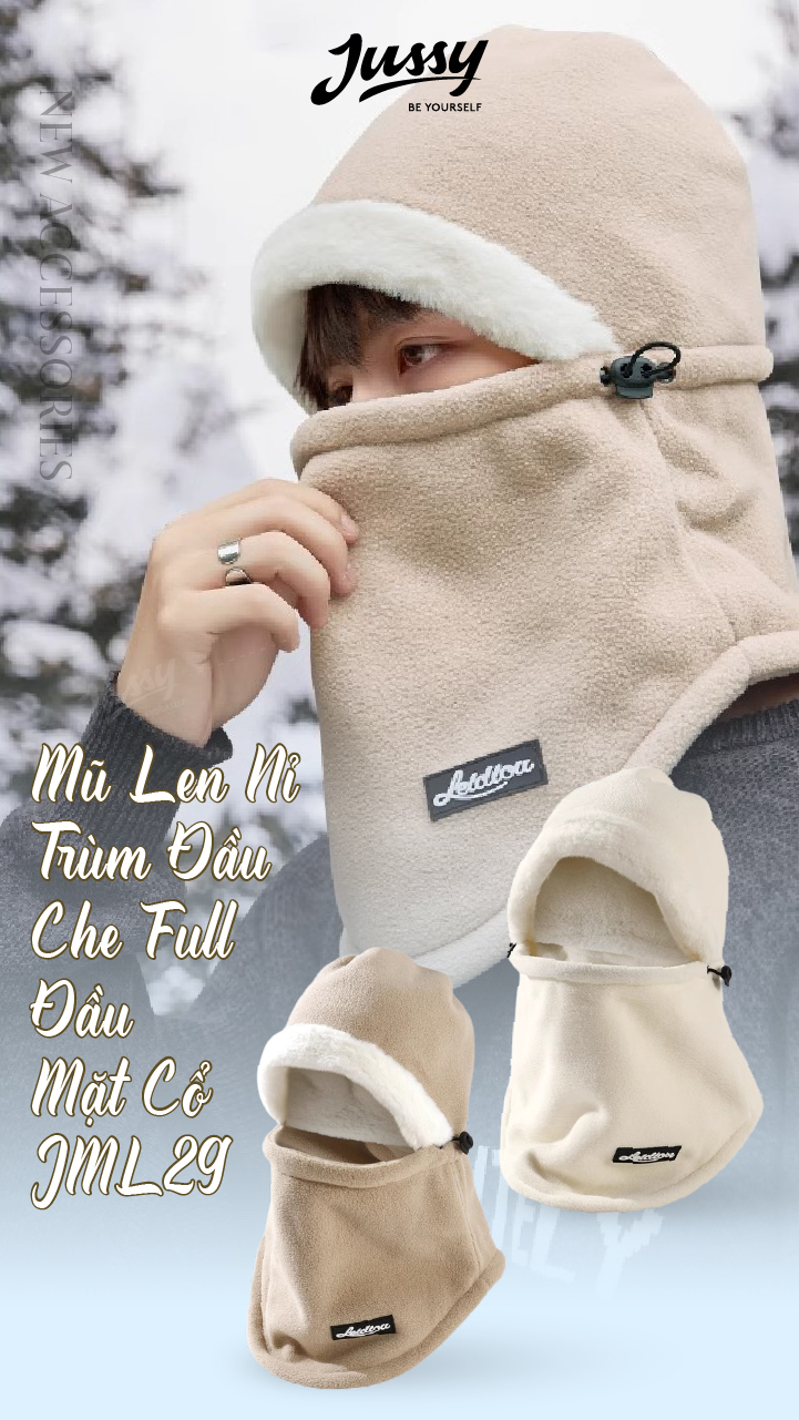 Mũ Len Trùm Đầu Mùa Đông Kèm Khăn Ống Và Khẩu Trang Che Full Đầu Mặt Cổ JML29 Jussy Official Mũ Nỉ Lông 3in1 Giữ Ấm