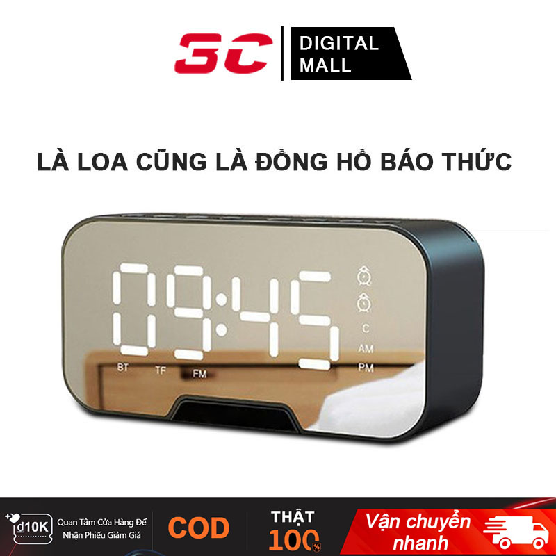 Loa Bluetooth Kiêm Đồng Hồ G10 Mặt Gương Hiển Thị Đèn Led - Đài FM - Đồng Hồ Báo Thức-Giao hàng nhanh