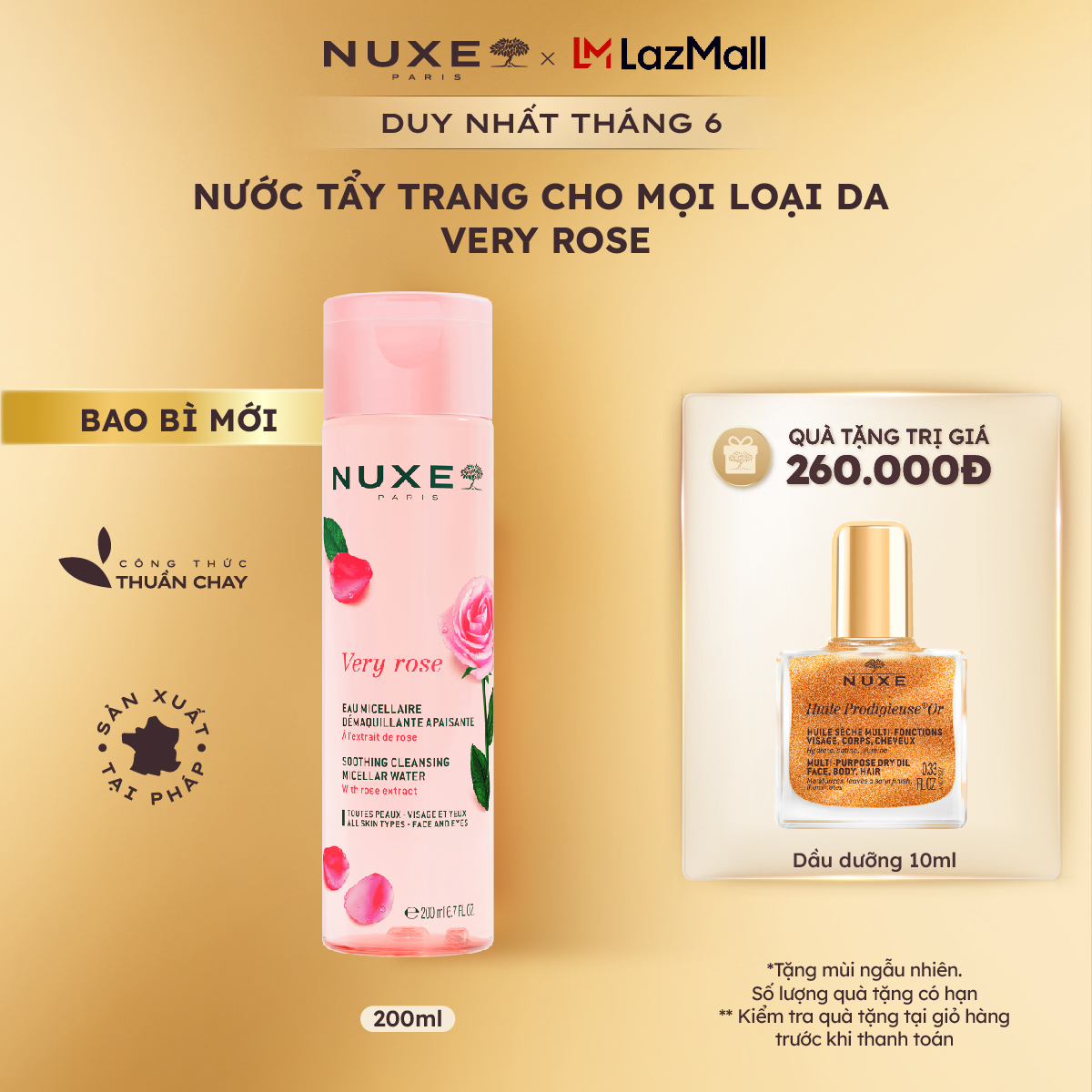 Nước Tẩy Trang Làm Sạch Dịu Nhẹ Cho Mọi Loại Da Chiết Xuất Hoa Hồng Nuxe Very Rose 200ml