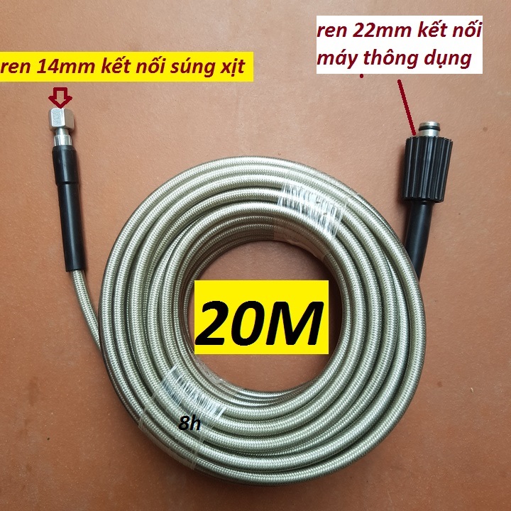 20m Ống dây rửa xe cho máy bơm xịt áp lực cao Ren trong 14mm-Đầu lõm