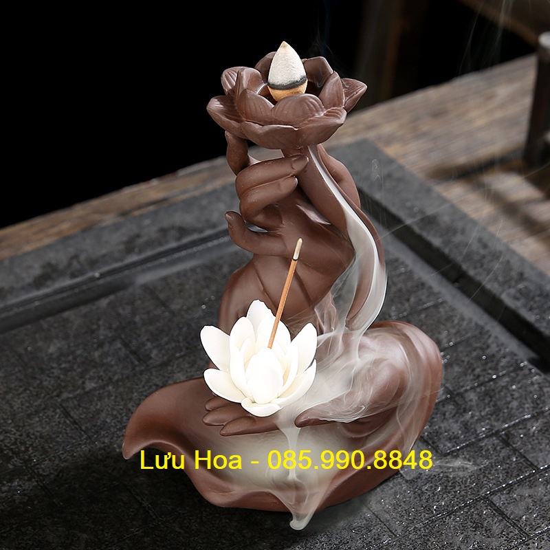 Thác Khói Trầm Hương, Thác Trầm Khói Ngược Cao Cấp Hình Bàn Tay Phật Đà - Hút tài lộc, trà tà, thư giãn, thưởng trà, thiền định, mang lại may mắn, cầu bình an