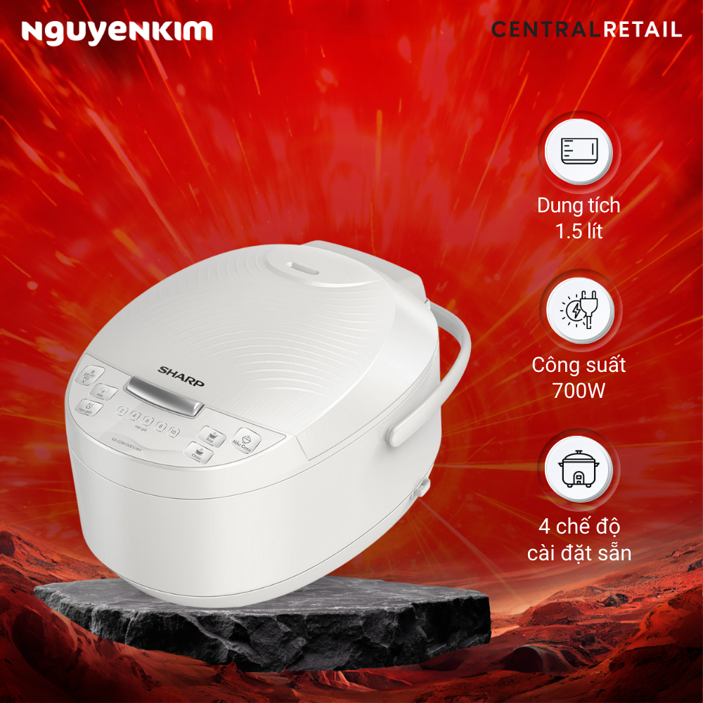   Bán chạy  Nồi cơm điện tử Sharp 1.5 lít KS-COM150EV-WH Lòng nồi 5 lớp Đầy đủ phụ kiện xửng hấp muỗng canh muỗng cơm cốc đong 