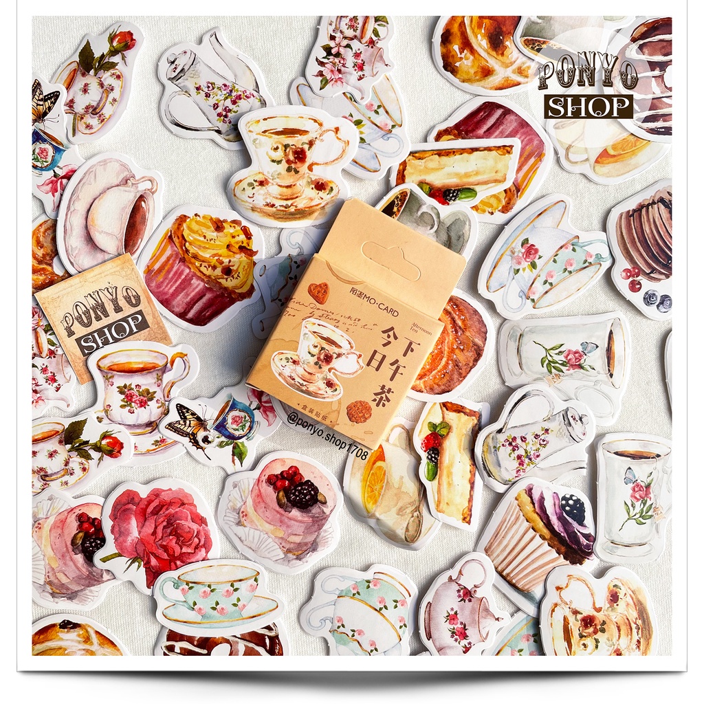 ☕️ Hộp 46 sticker nhãn dán Break Time trang trí Scrapbook