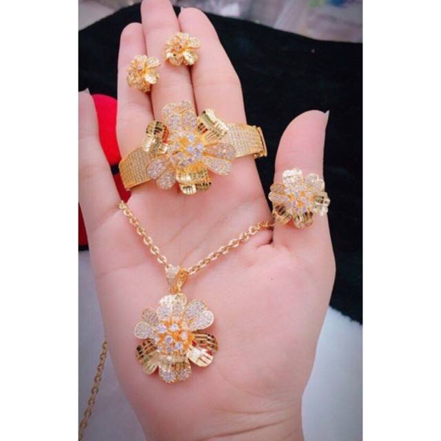 Bộ trang sức nữ hoa mai đồng non dát vàng 18k, sản phẩm tốt, chất lượng cao, cam kết như hình, độ bền cao