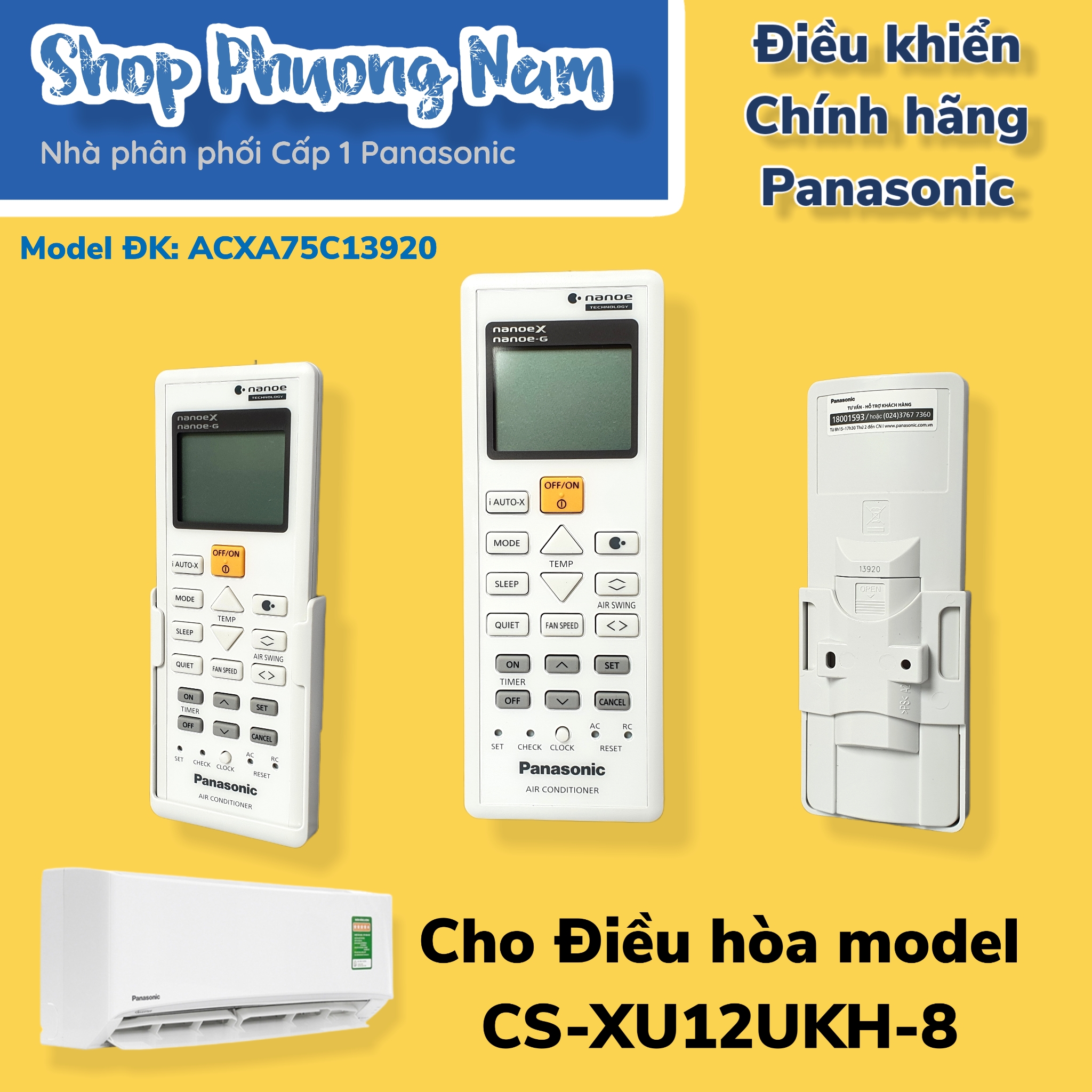 Điều khiển chính hãng điều hoà panasonic model cs-xu12ukh-8