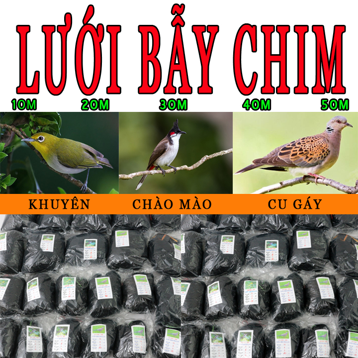 Lưỡi bẫy chim | lưới bẫy chim tàng hinh | lưới bây chim khuyên sâu sẻ gi sáo cu gáy chích chèo chào mào vẹt 10m 20m 30m 40m 50m - BB37