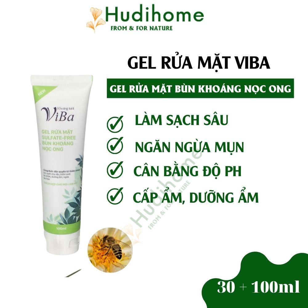 Gel rửa mặt dịu nhẹ VIBA sạch sâu kiềm dầu, ngừa mụn, trẻ hóa da 30/100ml - Hudihome