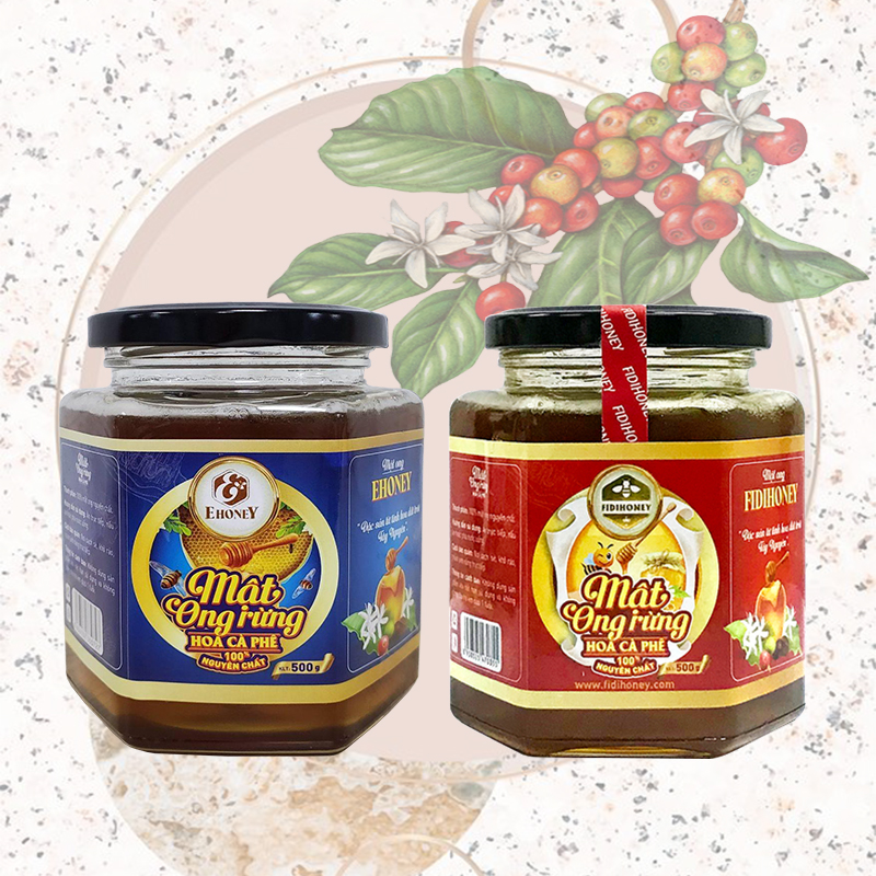 Combo 2 hủ mật ong rừng hoa cà phê fidihoney và hoa rừng tây nguyên ehoney 500gr/hủ