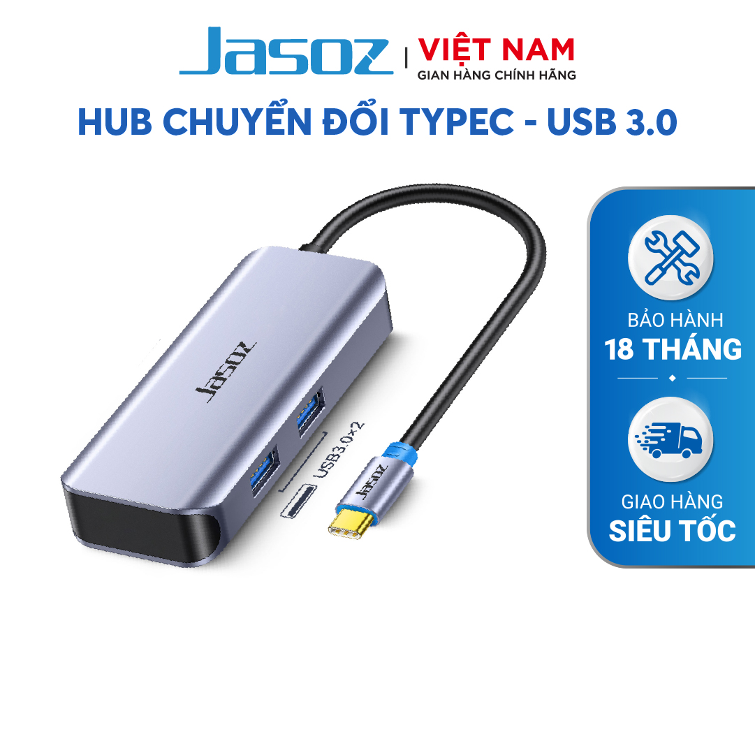 Hub chuyển đổi type-c ra 4 cổng usb 3.0 jasoz h115- hàng chính hãng - bảo hành 18 tháng.