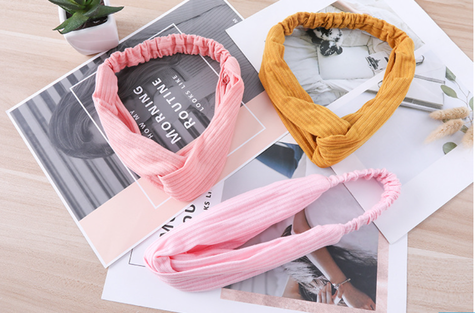 Băng đô dệt kim kiểu mới, băng đô trang điểm sọc cotton co giãn thiết kế thắt nút cho phái nữ