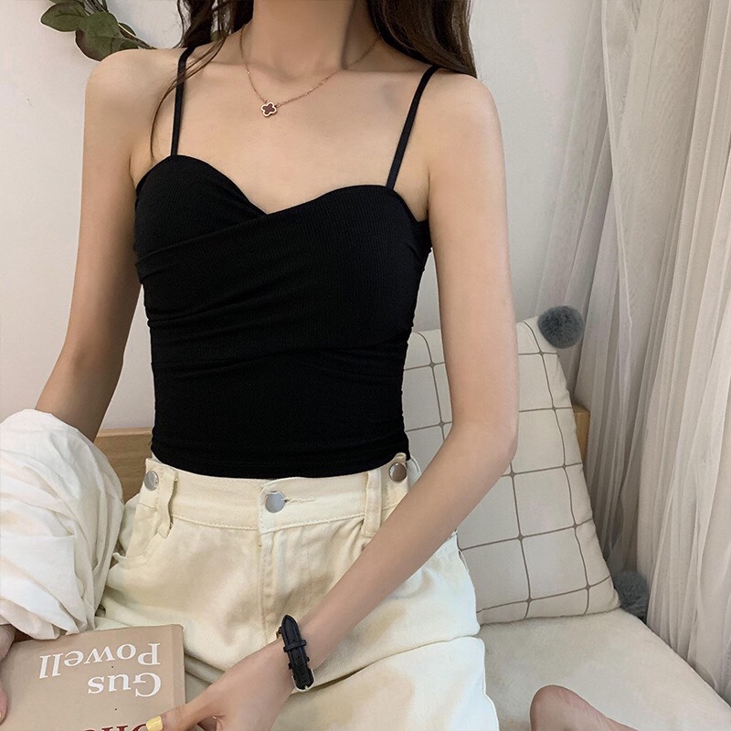 Áo 2 dây, bra 2 dây đan chéo có đệm ngực sẵn dáng lửng