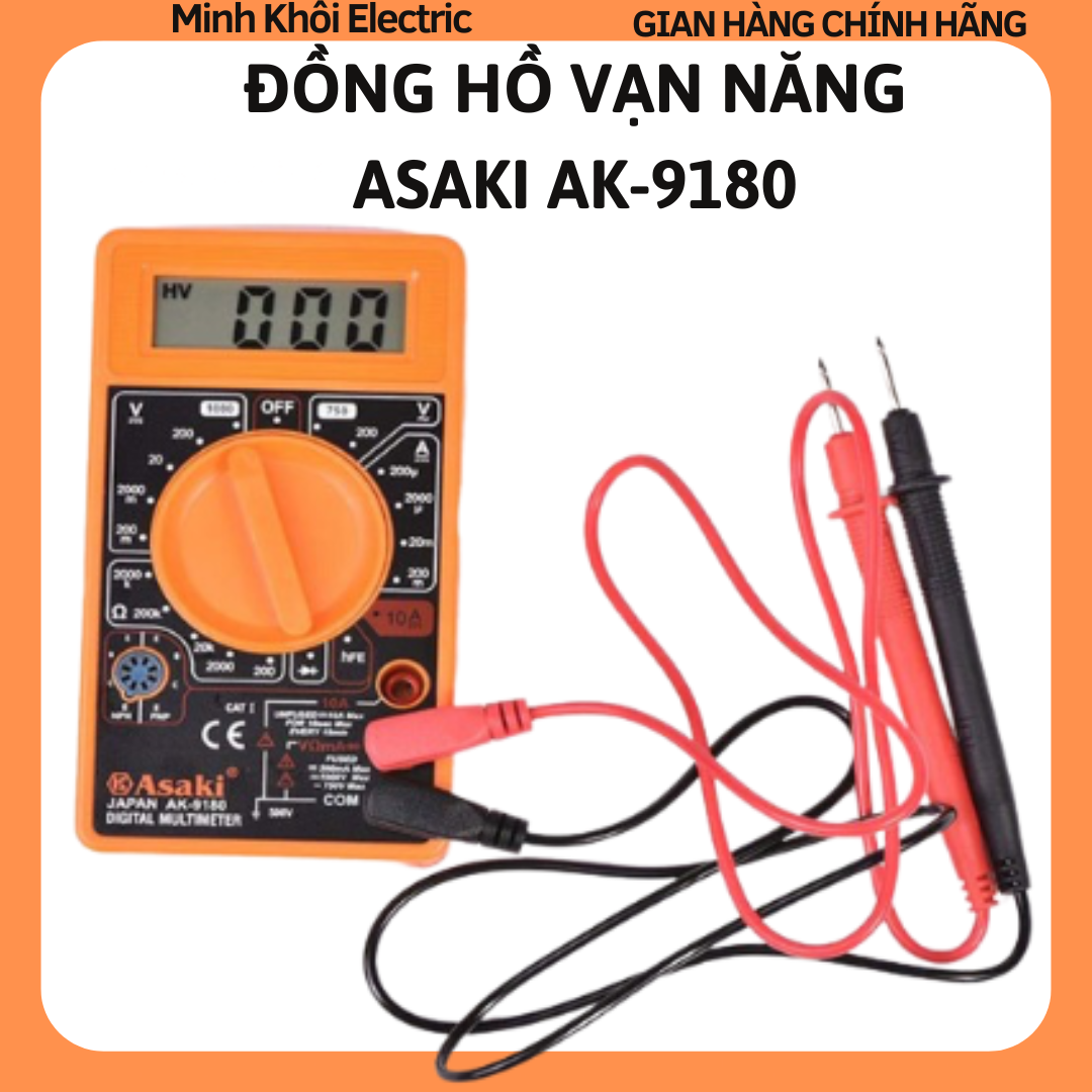 Đồng hồ vạn năng Asaki AK-9180,đồng hồ điện tử Asaki AK-9180,máy đo vạn năng, đo điện,đồng hồ đa năng đo điện trở,đồng hồ vạn năng kỹ thuật số Asaki AK-9180