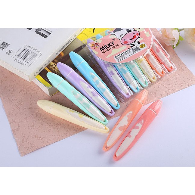 Vỉ 6 bút dạ quang bò sữa siêu dễ thương highlight bukao