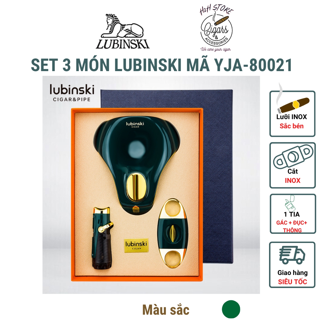Set khò cắt gạt tàn cigar lubinski yja 80021 - khò 4 chức năng - cắt inox - gạt tàn thép