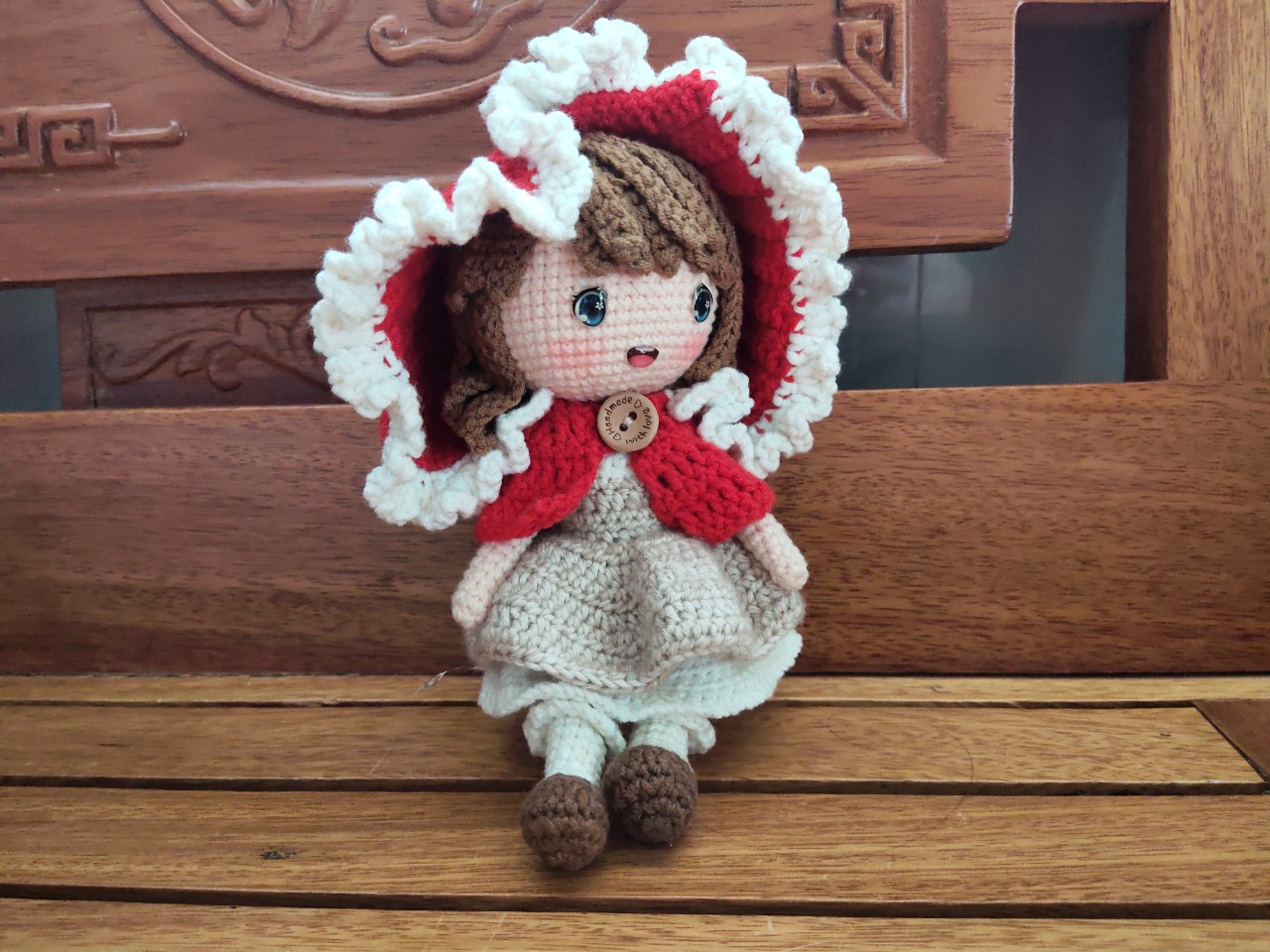 Búp bê móc len cô bé quàng khăn đỏ siêu xinh handmade ( ảnh thật)