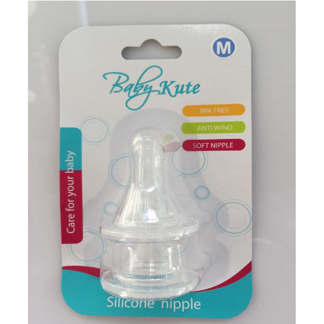 Bộ 2 núm ti cổ hẹp bằng Silicone siêu mềm an toàn cho bé Baby Kute size M nhập khẩu từ Thái Lan