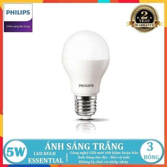 BỘ 3 - BÓNG ĐÈN LED BULB PHILIPS ESSENTIAL 3W - 5W - 7W - 9W - 11W E27 A60 ( TIẾT KIỆM ĐIỆN NĂNG - CHẤT LƯỢNG SÁNG CAO - 2 MÀU ÁNH SÁNG LỰA CHỌN TRẮNG VÀ VÀNG )