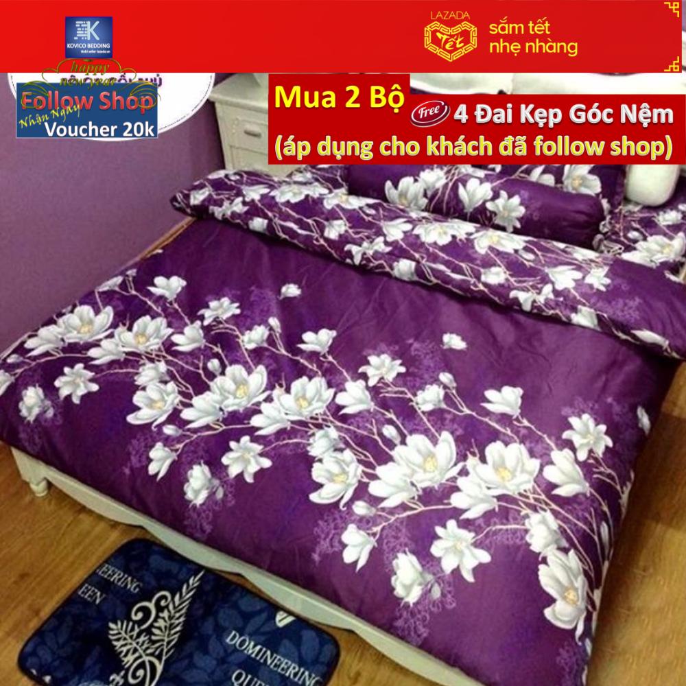 Bộ chăn ga gối 5 món họa tiết lan tím 160x200cm
