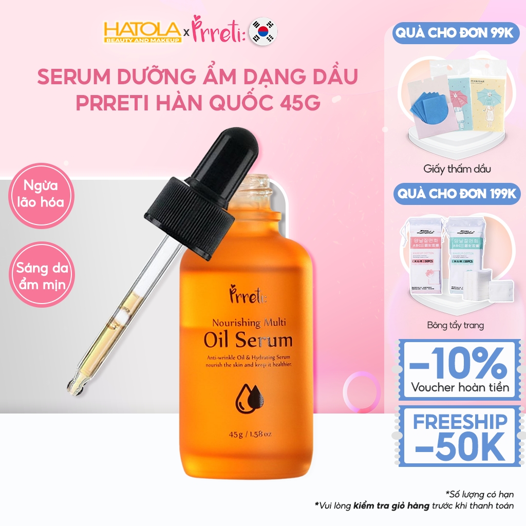 HOÀN TIỀN 15% - Tinh chất Serum dưỡng ẩm Prreti lọ 45g chiết xuất từ ​​nấm dầu bơ dầu hạt hướng dương và dầu hạt Jojoba giúp cấp độ ẩm cho làn da khỏe mạnh làm sáng da củng cố hàng rào bảo vệ da HATOLA