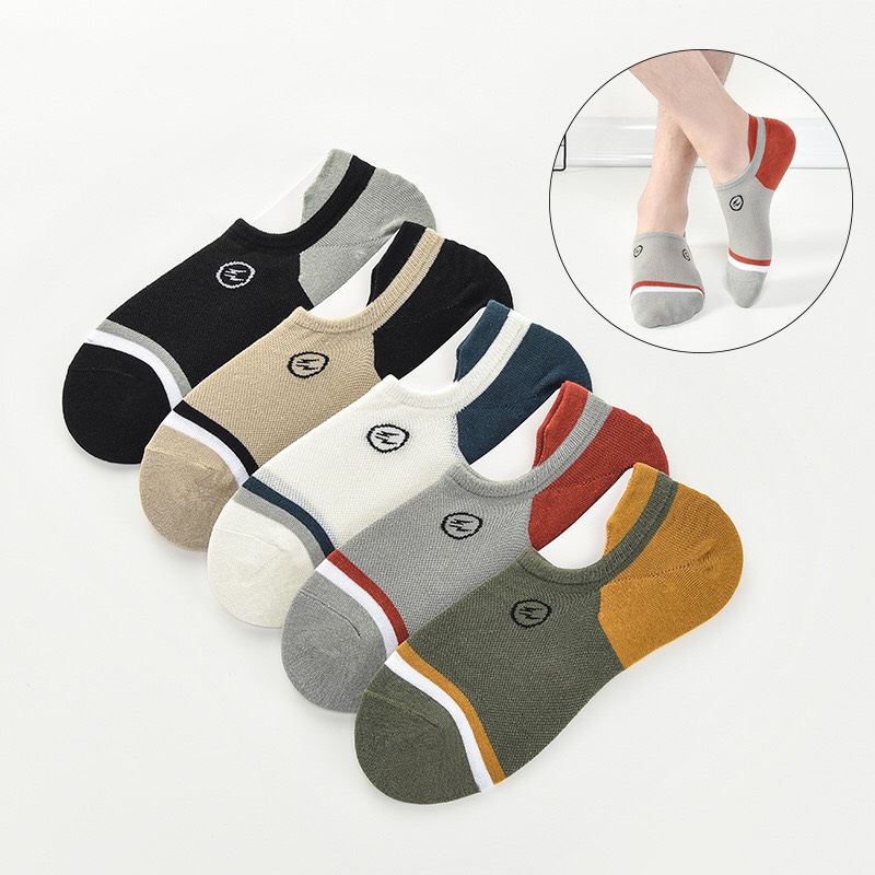 Combo 5 Đôi Tất vớ lười mắt cá chân nam nữ vải cotton co giãn kháng khuẩn khử mùi thoáng khí có silicon chống trượt