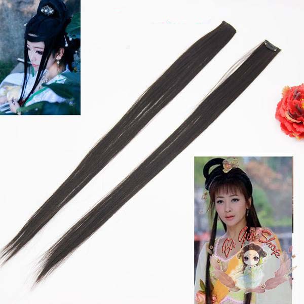 Pat tóc dài 2 bên theo cặp búi tóc giả cổ trang