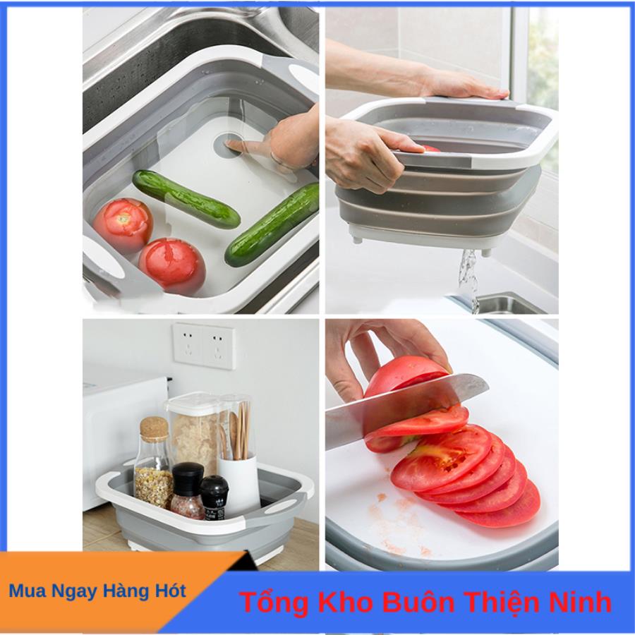 Thau chậu kèm thớt 2 trong 1 rửa nhựa gấp gọn, Chậu rửa kèm thớt gấp gọn thông minh siêu tiện dụng, Chậu rửa hoa quả, chậu tắm gấp gọn kèm thớt đa năng