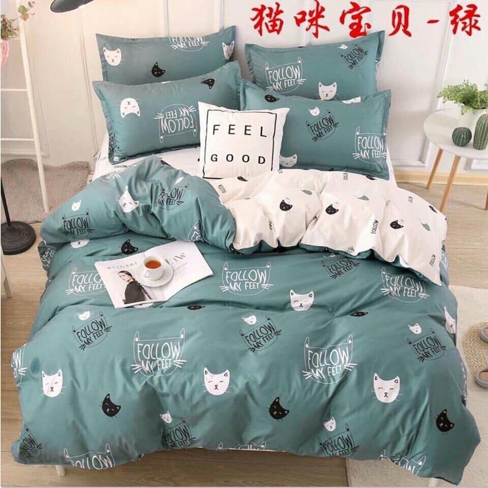 BỘ CHĂN GA GỐI HÌNH MÈO XANH DỄ THƯƠNG