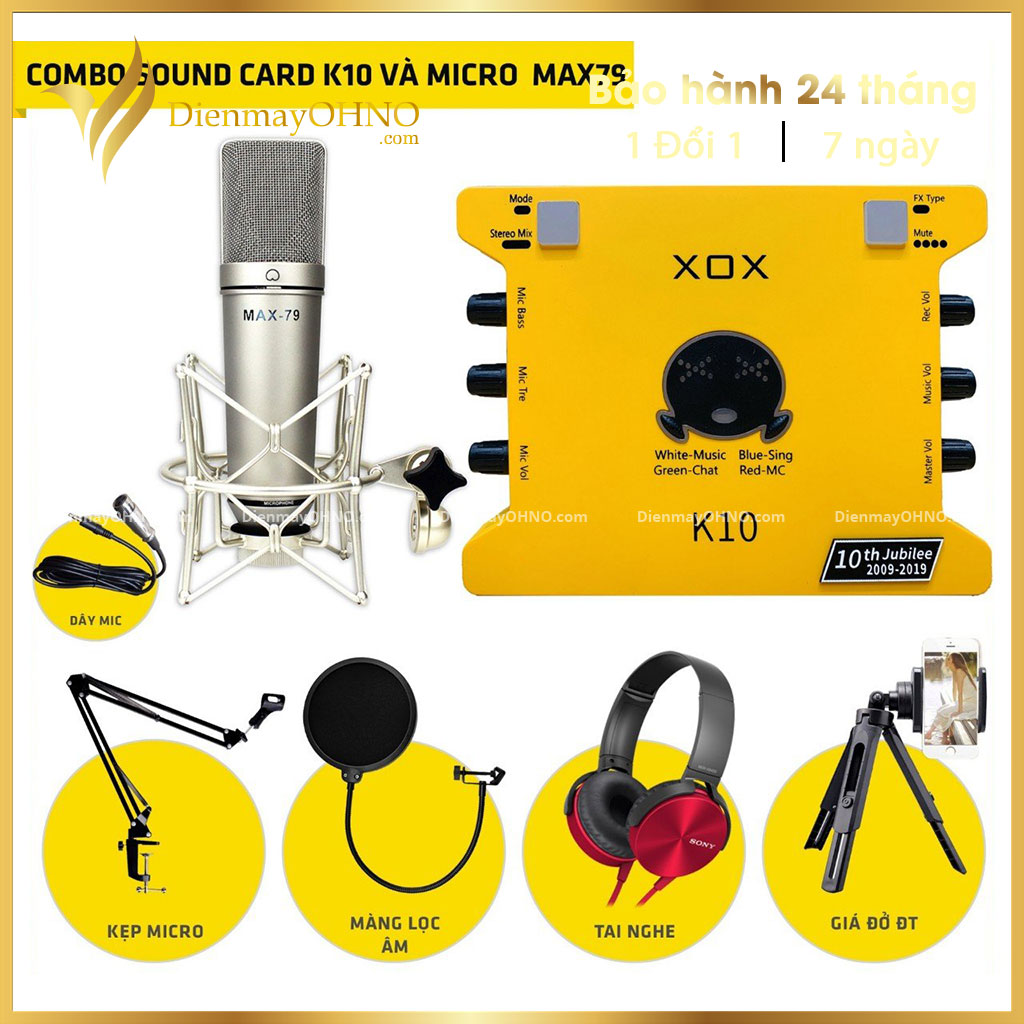 Combo mic hát karaoke không dây cao cấp soundcard xox k10 và max79 combo bộ sound card mic thu âm hát karaoke livestream - điện máy ohno