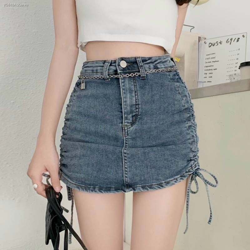 Chân váy jean ôm trơn đủ size ly kiểu rút dây 2 bên hông cá tính