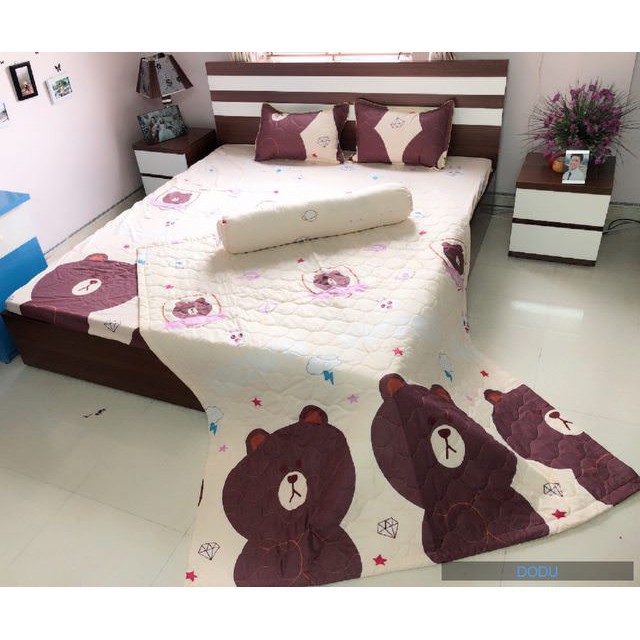 Bộ ga gối 5 món gấu brow kèm vỏ chăn trơn lồng được ruột