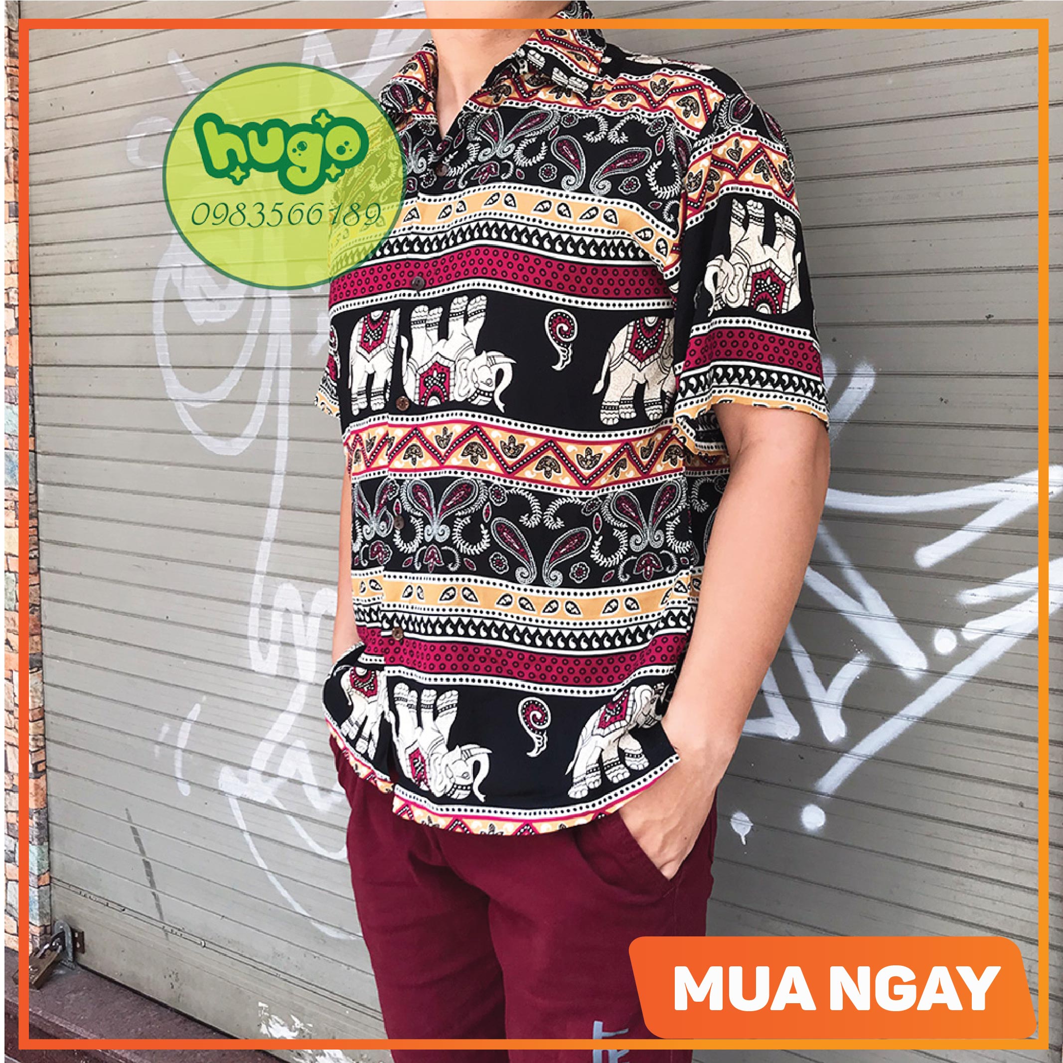 Áo sơ mi thổ cẩm - áo sơ mi lanh - áo họa tiết thổ cẩm phom rộng 50 - 80kg thoáng mát dễ cử động - áo du lịch - Hugo Shop