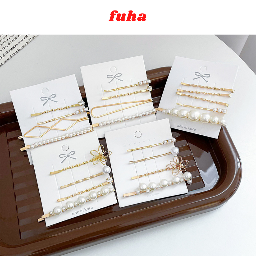 Set 4 kẹp tóc mái kim loại Fuha, cặp tóc nữ hot trend cá tính