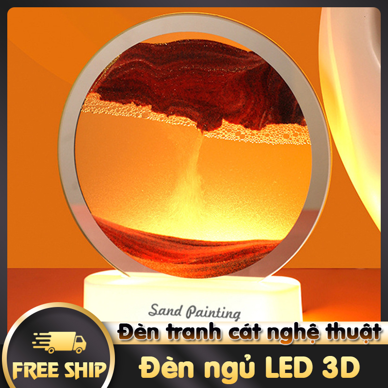 Đèn tranh cát nghệ thuật, đèn ngủ LED 3D chuyển động vô cực decor phòng khách, phòng ngủ, phòng làm việc NF001