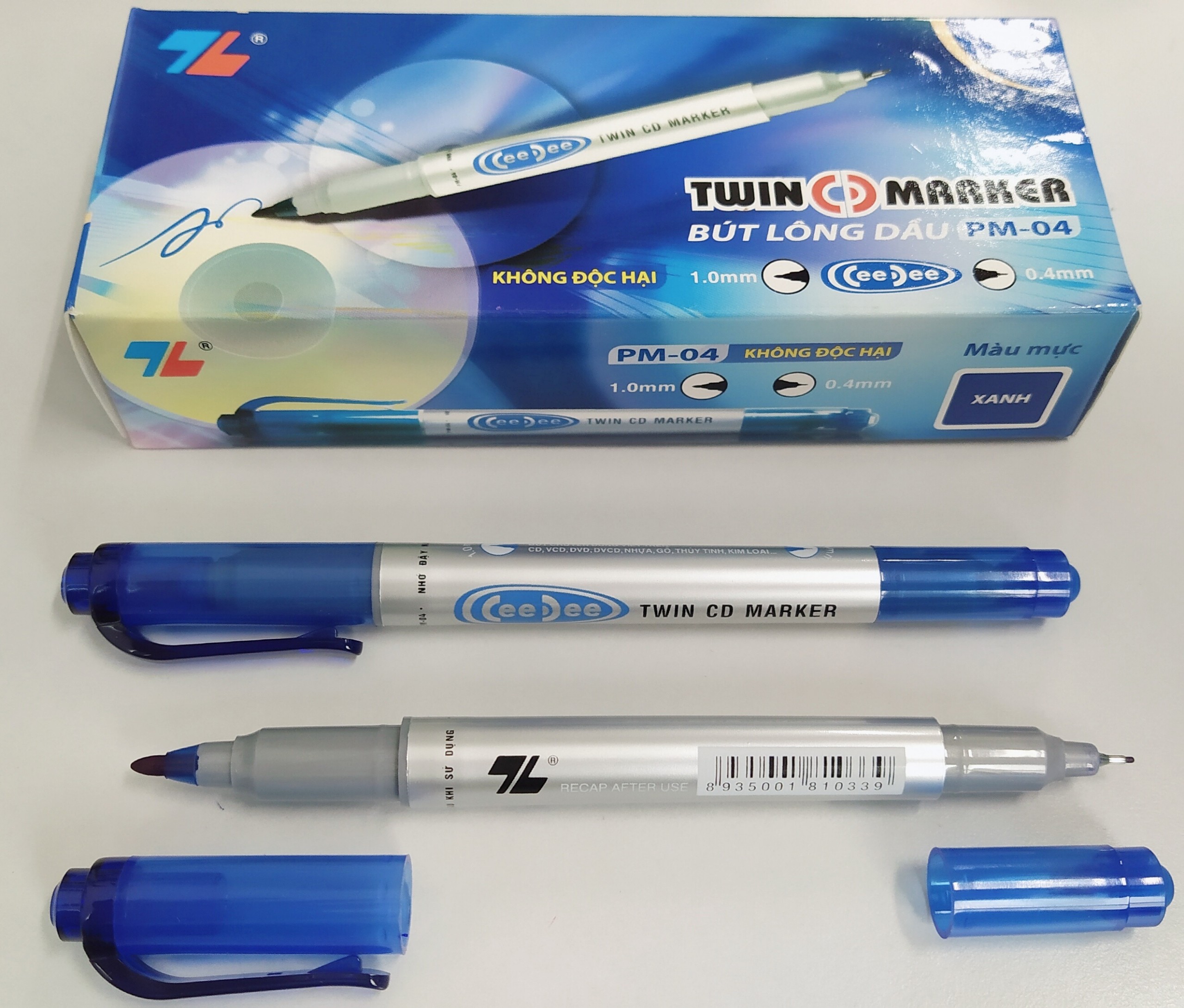 Combo 2 bút lông dầu Thiên Long PM-04, màu mực đậm tươi, ra đều và liên tục, độ bám dính của mực tốt trên các vật liệu