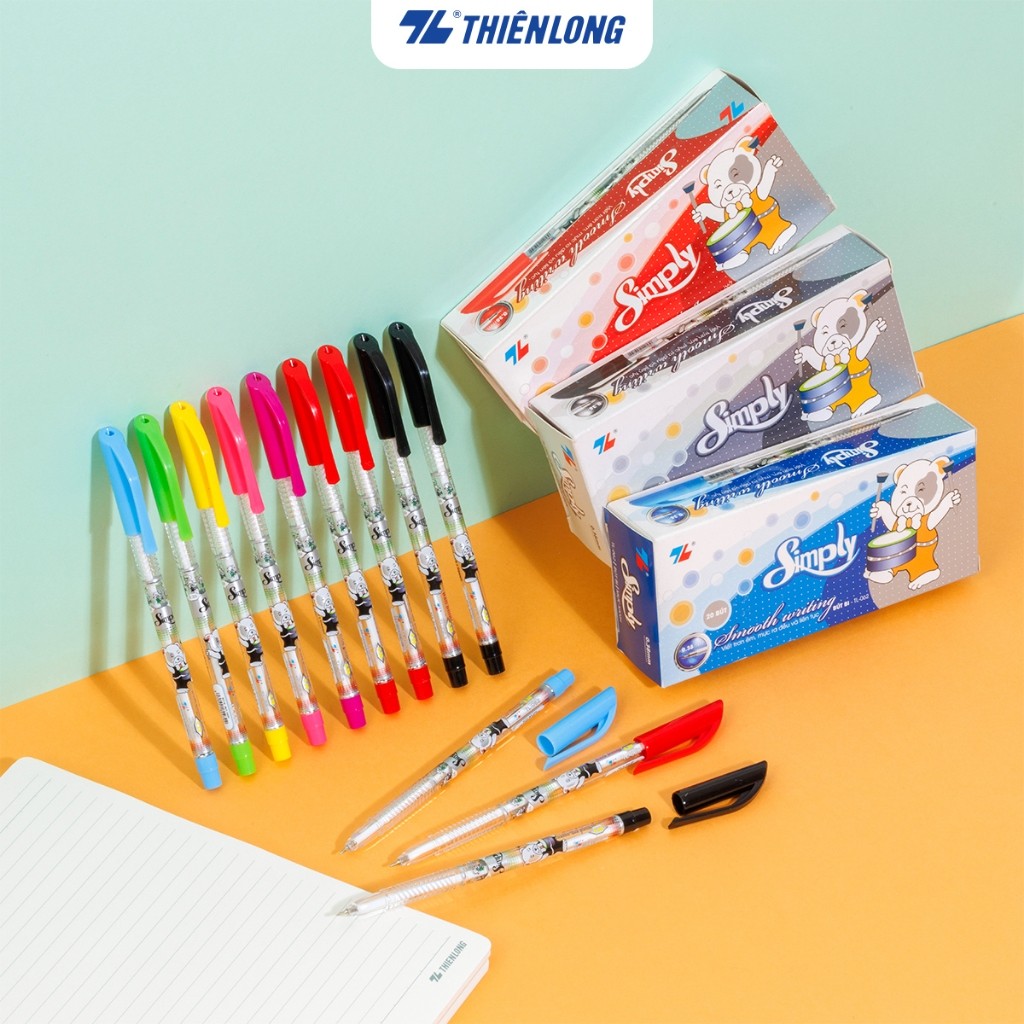  Combo 5 10 20 Bút bi Thiên Long TL-062  ngòi 0.38mm mực xanh đỏ đen có nắp đậy đầu bi nhỏ tạo nét viết thanh mảnh 