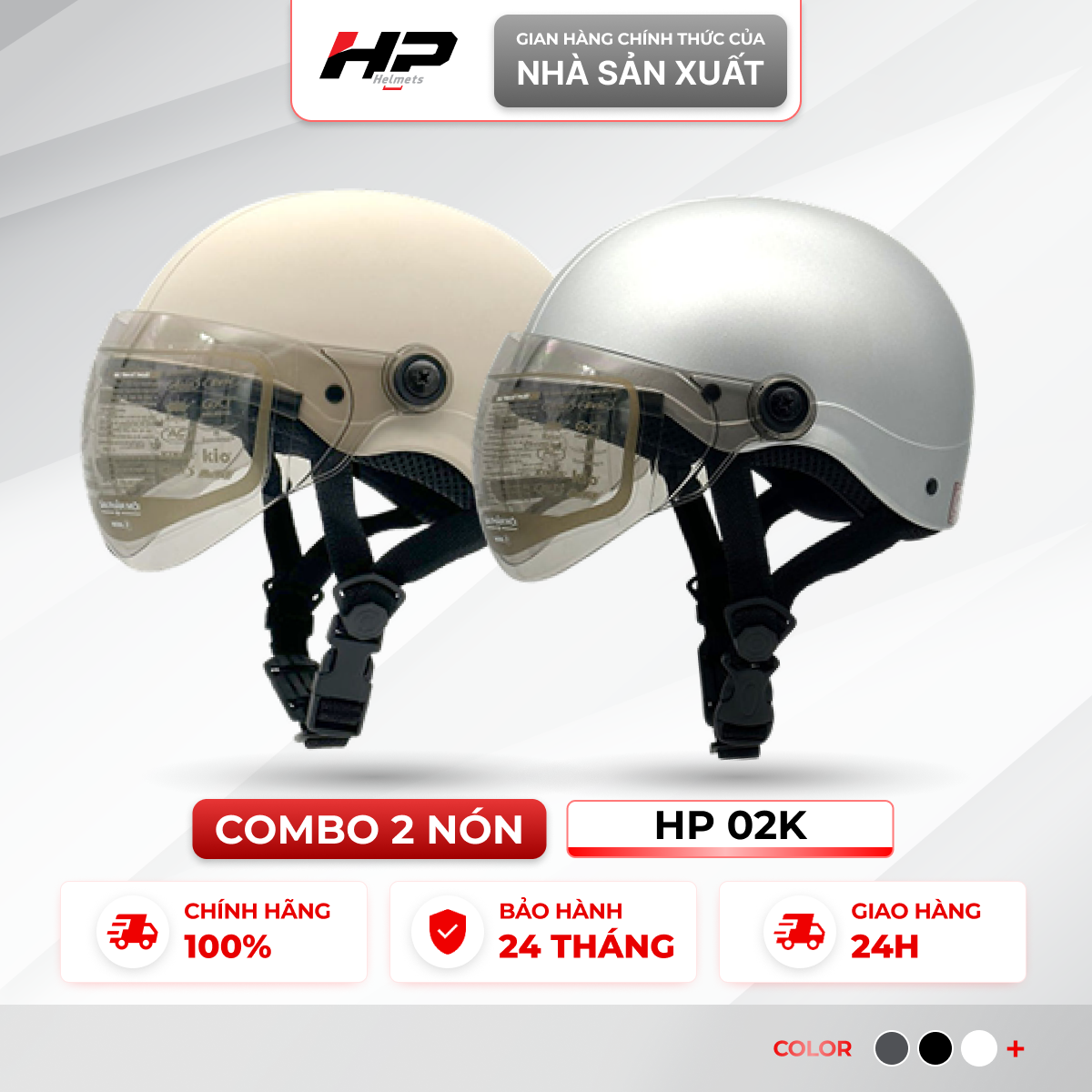 [Manufacturer] Combo of 2 Helmets 1/2 Hp Helmets Hp-02K with High Quality Abs Shell, Anti-Glare Nano Glass, 24-Month Warranty Giá 230,000 Đồng*Miễn phí vận chuyển