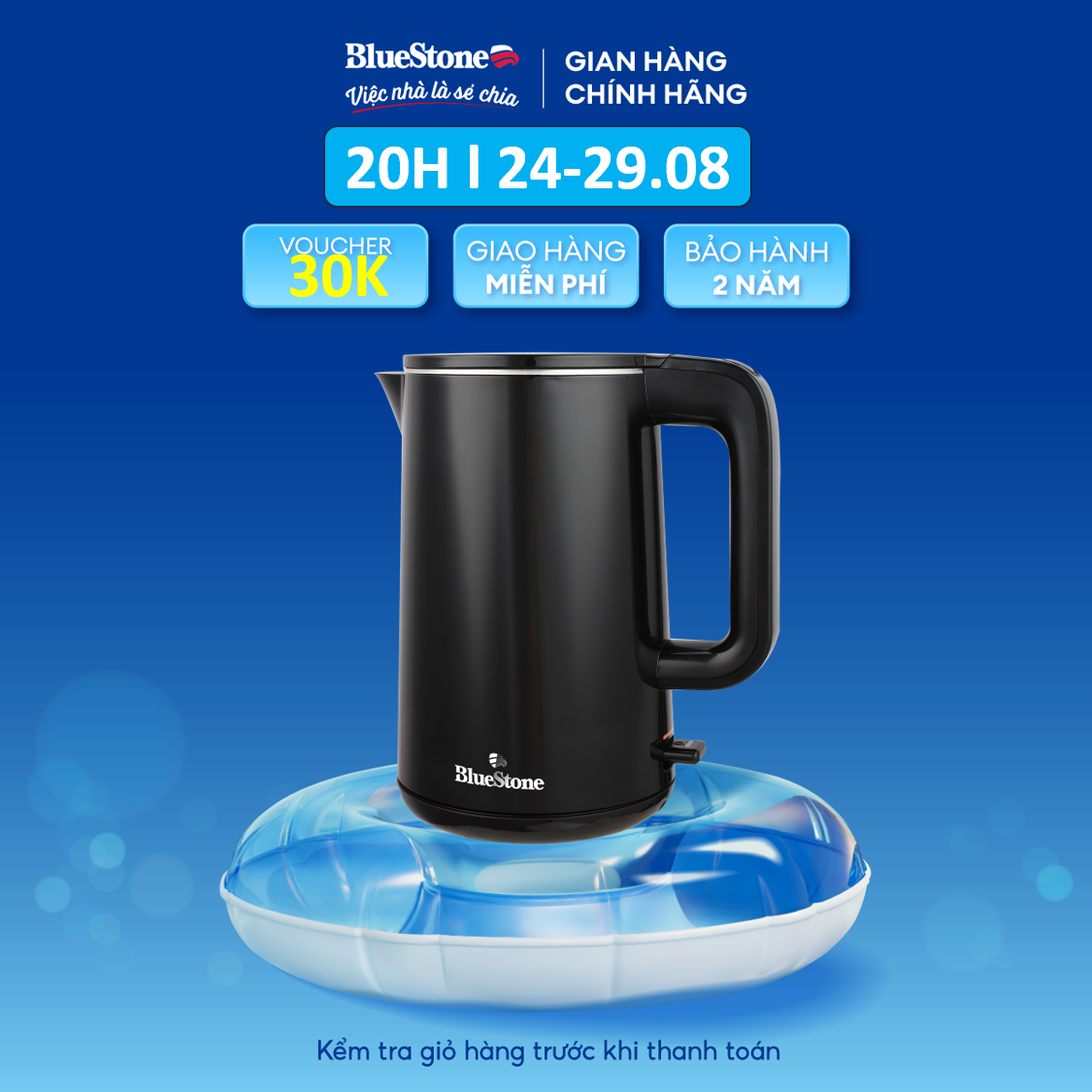 Ấm Đun Nước Siêu Tốc 2 Lớp BlueStone KTB-3455 (1850-2200W) - Dung tích 1.5L - Bộ điều khiển Strix cao cấp của Anh - Tự động ngắt điện - Bảo hành 2 năm - Hàng chính hãng