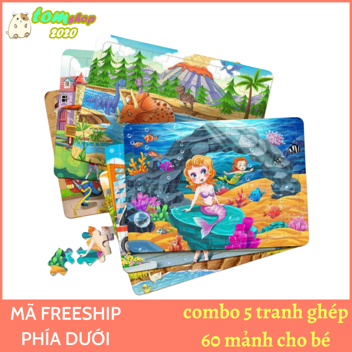 Combo 5 Tranh xếp hình, ghép hình cho bé, 60 mảnh ghép, Tia Sáng Việt Nam. Ngẫu nhiên